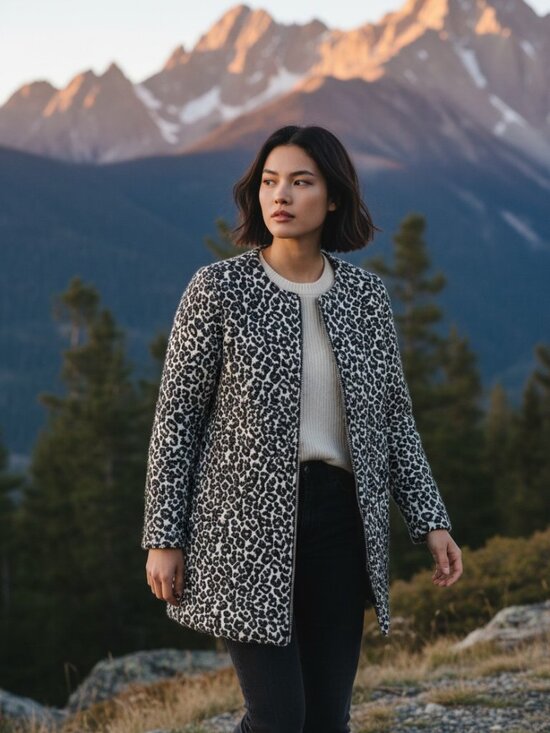 cupcakes & cashmere Jackets & Blazers - Cupcakes & Cashmere Womens Jacquard Leopard Print Long Jacket Blazer M Lined